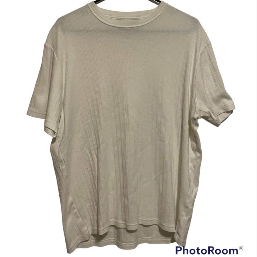 Bass Cotton White Textured Short Sleeve Shirt Size Large
